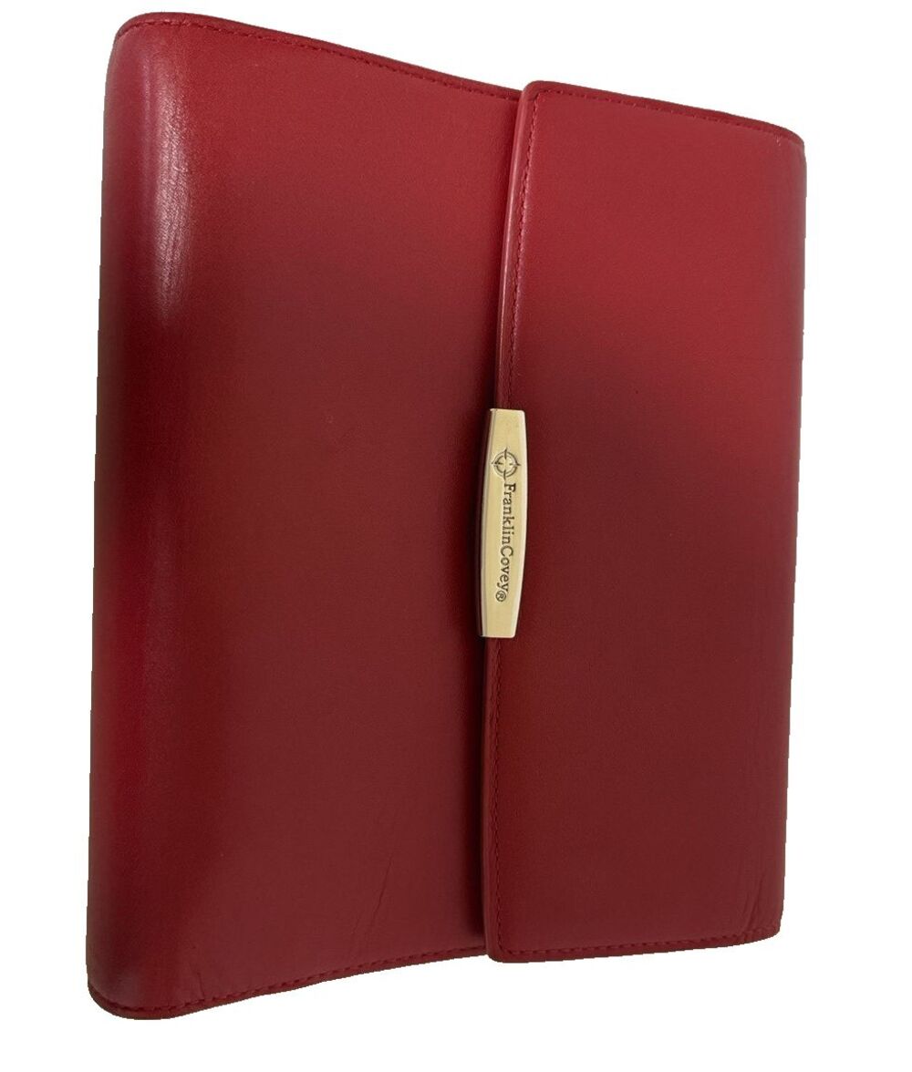 Vintage Red Leather Franklin Covey Planner 6 Ring Wrist Strap Wallet Pockets